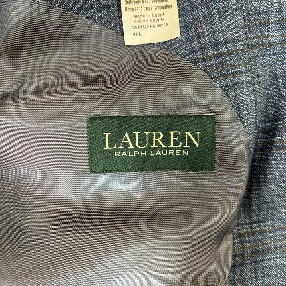 Lauren RALPH LAUREN Mens Blazer Blue & Brown Plaid Size 46L Benefits Charity